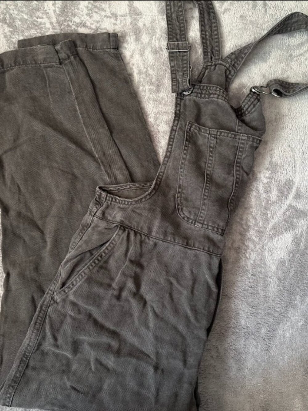 Aerie Faded Black Cotton Denim Straight Leg Overalls XS
